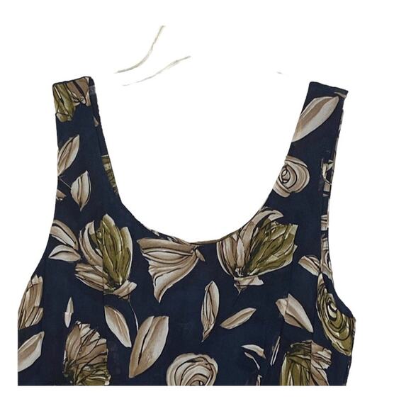 Maxou Lined Floral Navy Blue Dress Empire Waist Vertical Seams Sleeveless - Picture 5 of 6